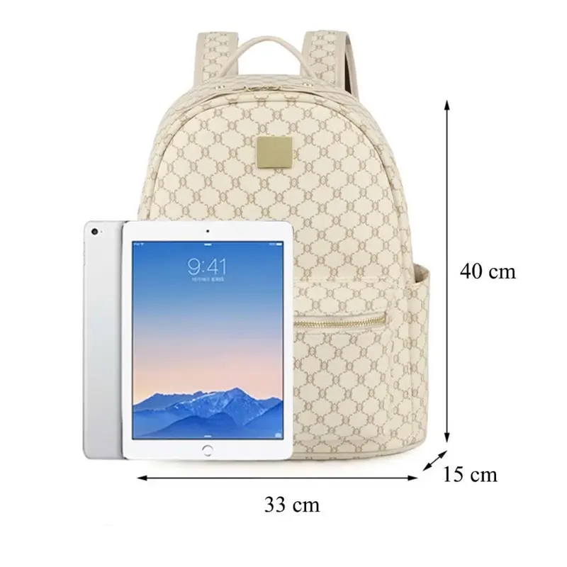Balo Da size 40 Hoạ Tiết Tổ Ong Chất Liệu Da PU Chống Thấm Nước Hàng Quảng Châu( Kèm Móc Khoá Cún) 2