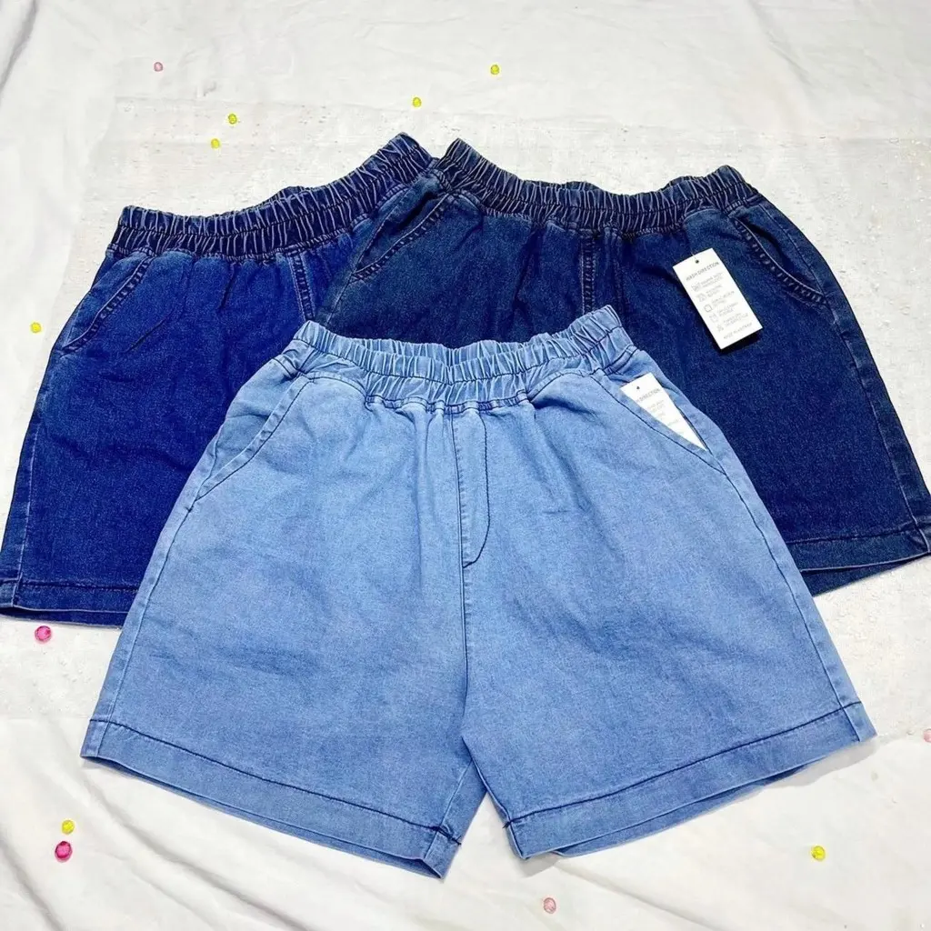 Quần đùi nữ jean cạp chun năng động vải jean co giãn tốt short thể thao kiểu trơn basic