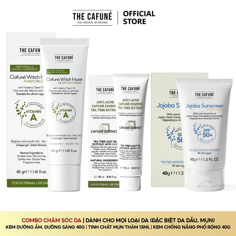 Combo Khuyên Dùng Cho Da Mụn Kem Chống Nắng Gel Chấm Mụn,Kem Dưỡng Ẩm The Cafuné Dành Cho Da Mụn 120gram