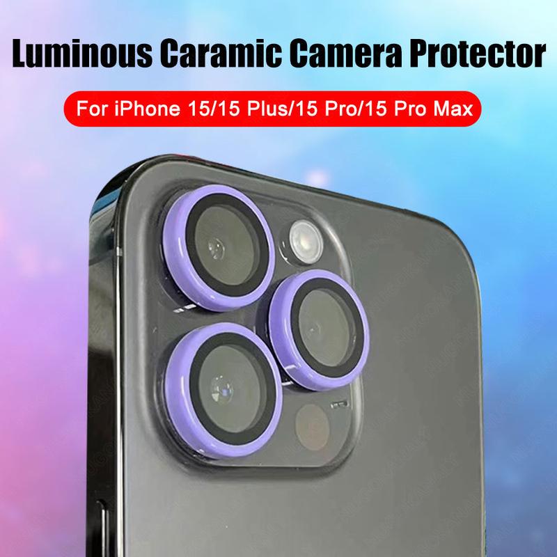 Product Introduction of For iPhone 16ProMax 16Pro 16Plus 16 15ProMax 15Pro 15Plus 15 14ProMax 14Pro 14Plus 14 Luminous Back Camera Lens Metal Ring Screen Protector Full Cover Rear Lens Tempered Glass Film Guard 1