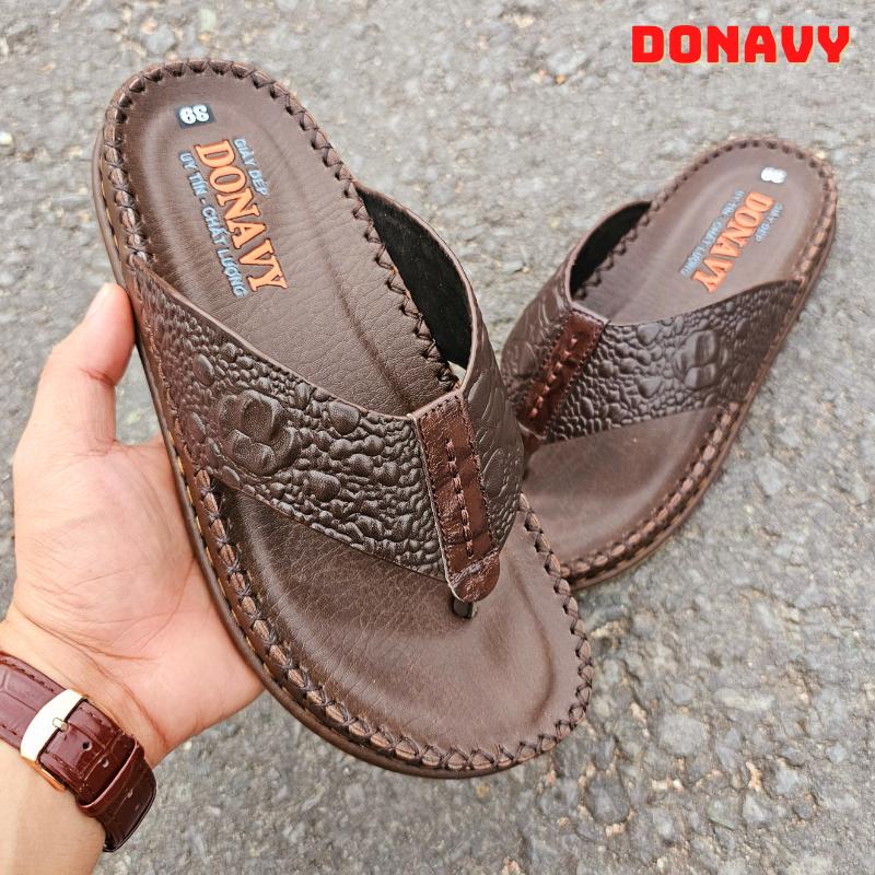 Dép xỏ ngón nam da bò thật DONAVY, kiểu quai kép 02 lớp da , thiết kế cực kỳ thời trang, may đế chắc chắn D.Kbxit