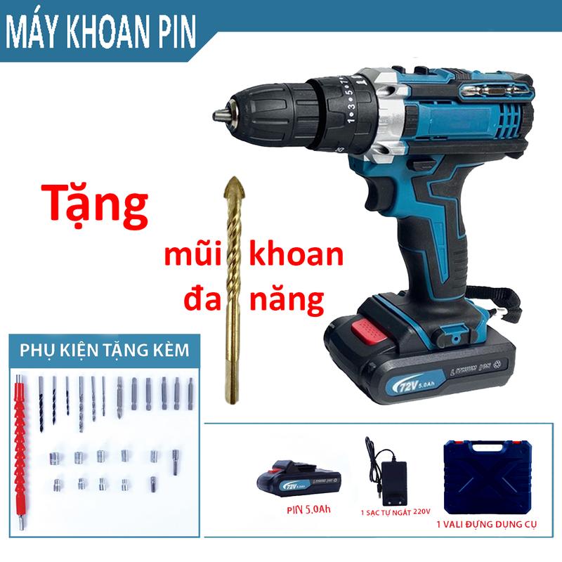 Máy Khoan Pin Nội Địa Trung 3 chức năng, có mũi khoan tường, bắt vít, kèm bộ phụ kiện 24 chi tiết