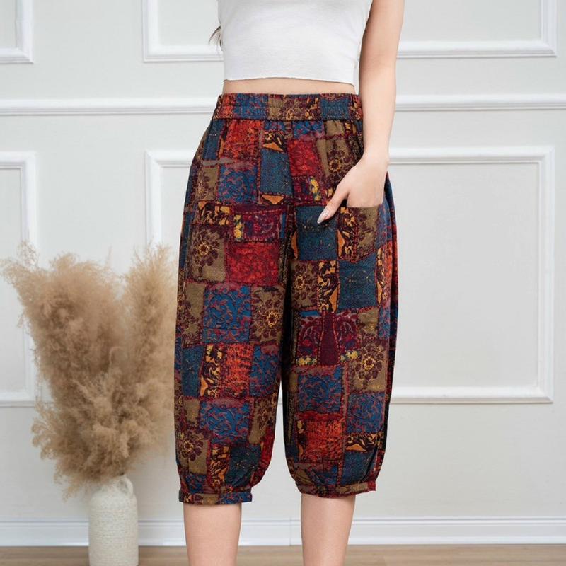 Quần Ngố Baggy Bom Chất Linen Thô Hoa Beyo Cạp Chun Hai Túi Phong Cách Phía Trước Ly Chân T861 Nữ Women Pants