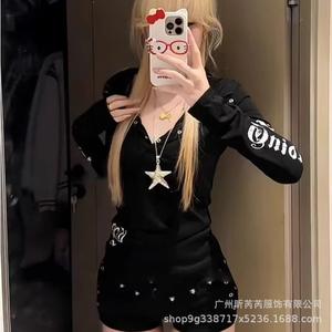 เสื้อมีฮู้ด สไตล์โกธิคสตรีทอเมริกัน คอวี แขนยาว เสื้อบาง สำหรับผู้หญิง ใส่หน้าร้อน พิมพ์ลาย กันแดด อินเทรนด์