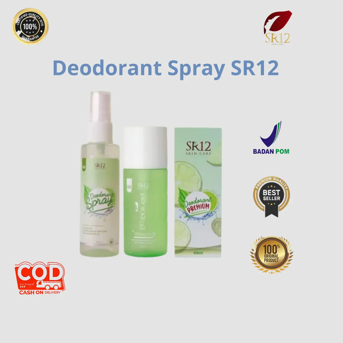 Deodorant Spray SR12 Non Alcohol 60 ml Bau Ketiak tawas anti bakteri