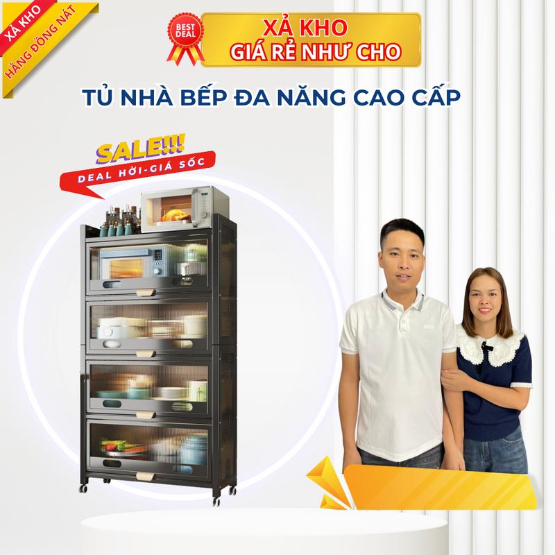 Kệ Bếp Đa năng Tủ Bếp Có Cánh Kệ Để Đồ Trạn Bát Tủ Gia Vị Nhà Bếp Để Lò Vi Sóng 3 4 5 Tầng Có Bánh Xe Kitchen