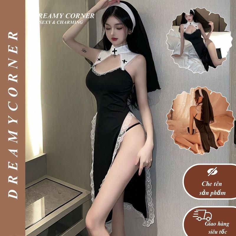 Đồ ngủ nữ sexy tu sĩ quyến rũ DN04 Váy ngủ cosplay nữ tu sĩ kèm quần chip gợi cảm không ngủ