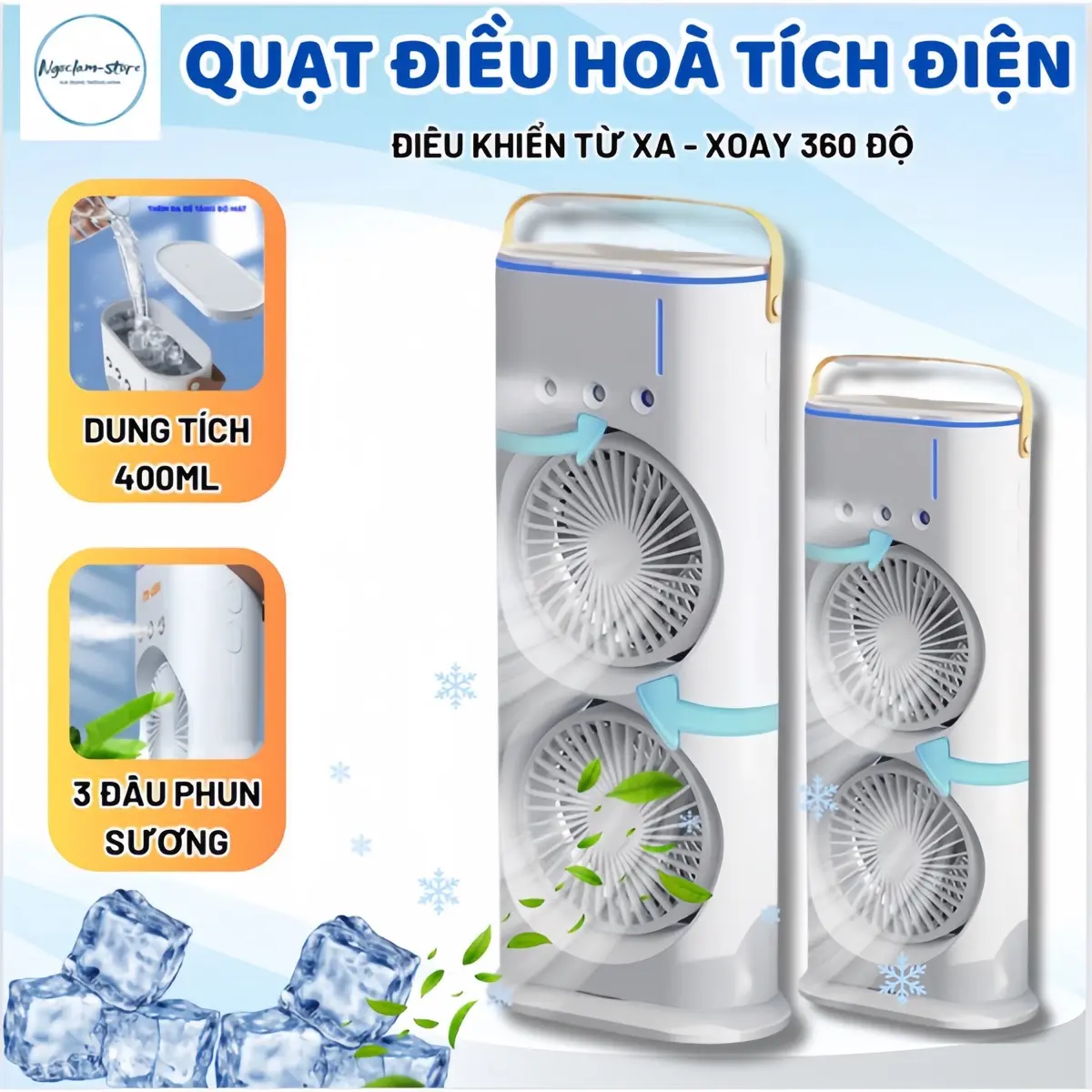 Quạt điều hoà phun sương tích điện PS-02 quạt làm mát bằng hơi nước,có 2 khoang gió có đèn LED 7 màu làm decor Phụ Kiện