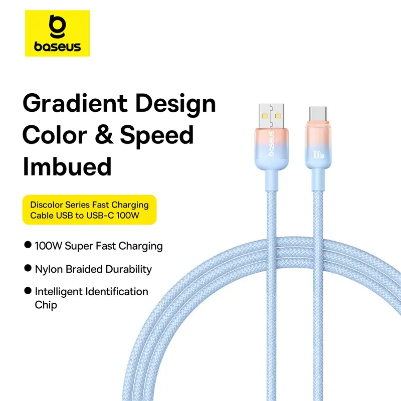 [BASEUS] Dây Sạc Nhanh USB to Type-C Discolor Series 100W (480Mbps) - Mới
