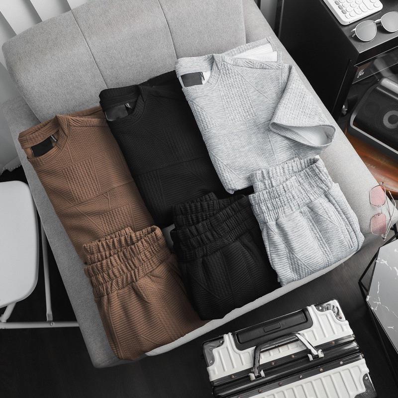 （Men's products） Đồ Bộ Quần áo Thể Thao Nam nữ mùa hè cộc tay mặc ở nhà Chất Xốp VÂN TRƠN cao cấp không nhăn thoáng mát Sogeum 7