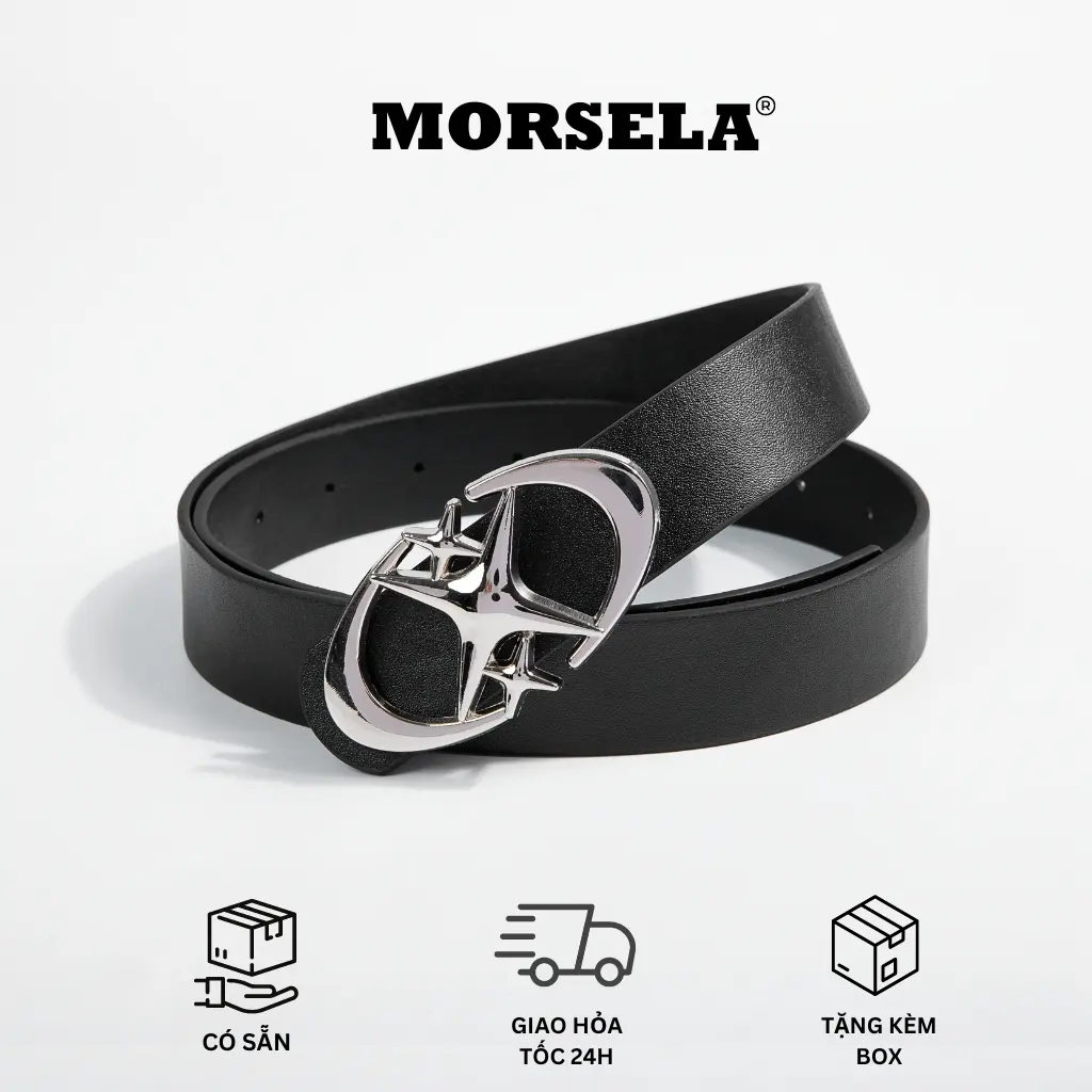 Thắt lưng da MORSELA dây nịt cao cấp hợp kim logo chữ thập phong cách Y2K mặt cho nam nữ