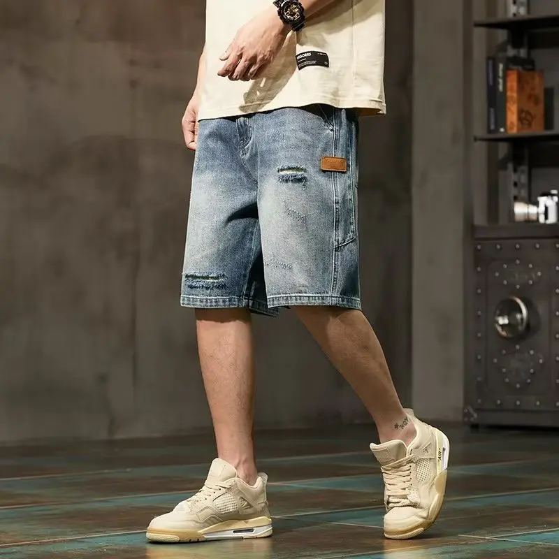 Quần Short Jean Nam Cạp Chun Rách Nhẹ Chất Liệu Bò Cao Cấp Phong Cách