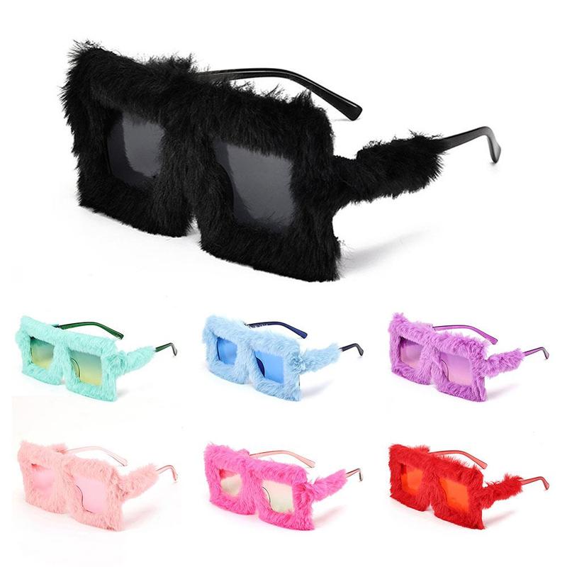 Product Introduction of Y2K Oversized Plush Sunglasses Soft Fluffy Party Christmas Halloween Cosplay Winter Shades Style Square Frame Sun Glasses for Women 18