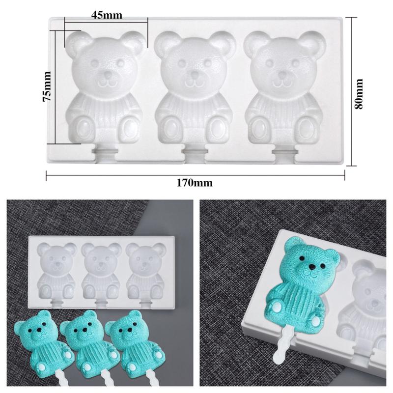 Product Introduction of Bear Ice  Silicone Mold Jelly Chocolate Popsicle Cake Mould Cake Decorating Tool Kitchen Baking Accessories 3 Cavities Cute 3