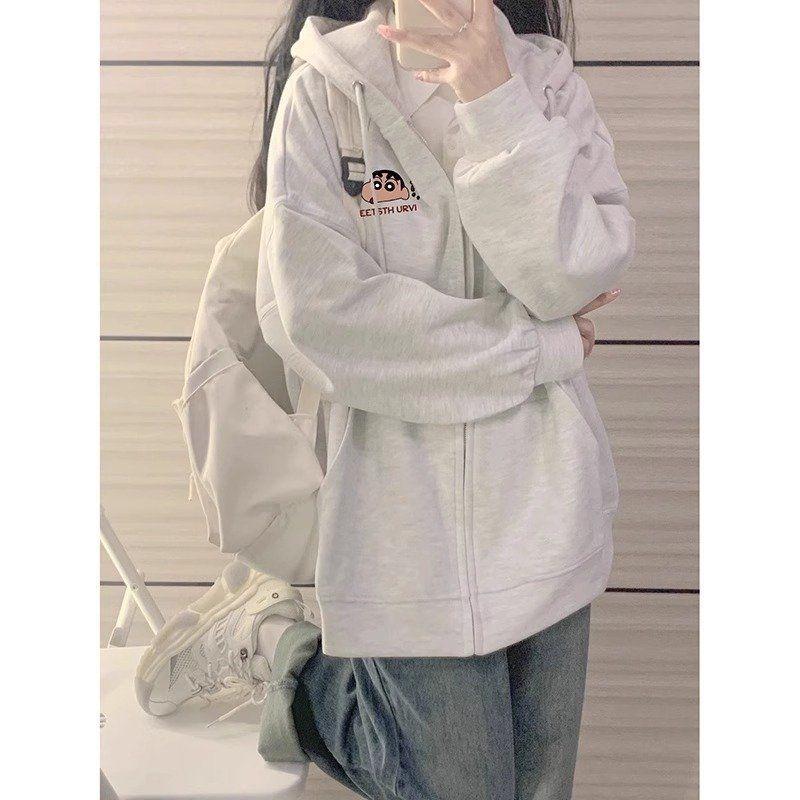 Áo Len Cardigan Có Mũ Trùm Đầu, In Bút Chì Màu, Dành Cho Nữ, Dáng Rộng Vừa Vặn, Lót Lông Cừu / Phần Mỏng, Áo Khoác Có Khóa Kéo, Hợp Xu hướng, Thích Hợp Cho Mùa Xuân Và Mùa Thu 5