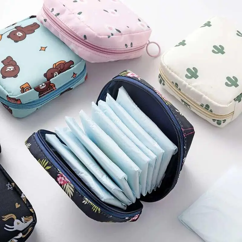 Women Tampon Storage Portable Waterproof Organizer Pouch Cartoon Pattern Sanitary Napkin Bag