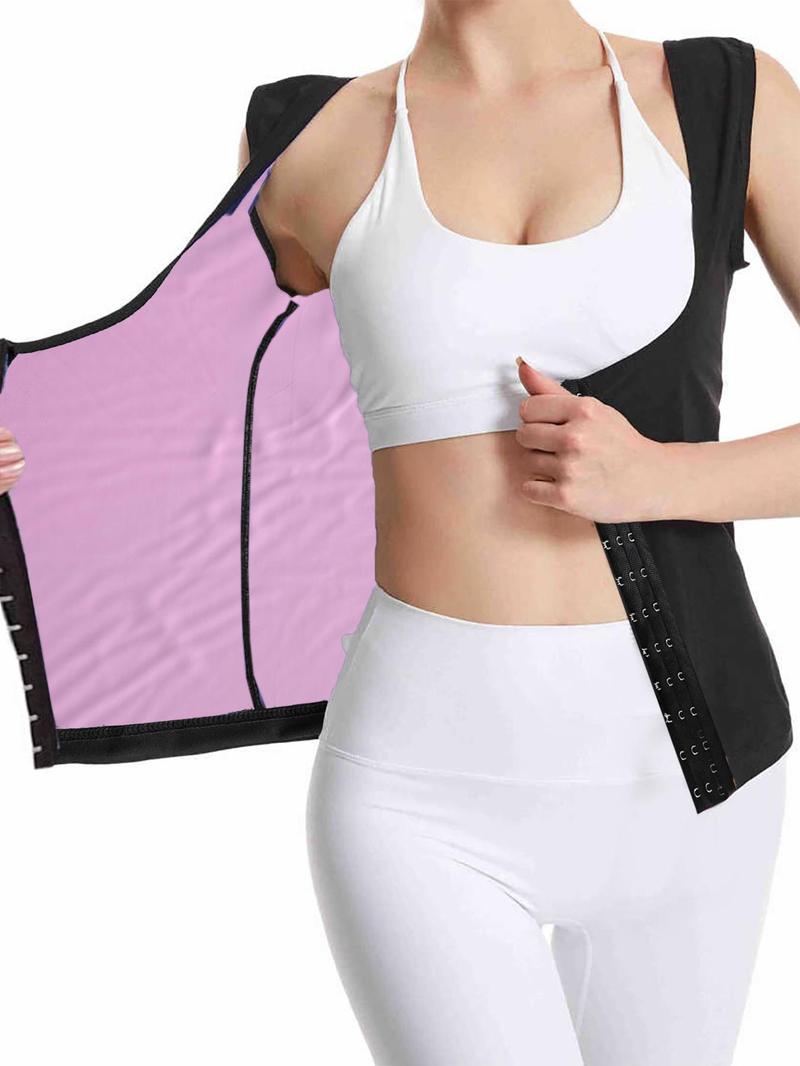 Product Introduction of Women's Solid/Camo Buckle Front Sauna Vest, Casual Sporty Tummy Control Sleeveless Tank Top for Running Training, Ladies Sauna Suit for All Seasons 2