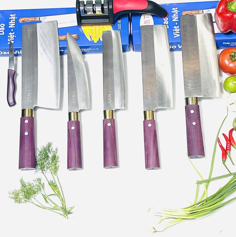 combo 5 dao nhà bếp thép trắng chống rỉ cán gỗ cẩm tím 3
