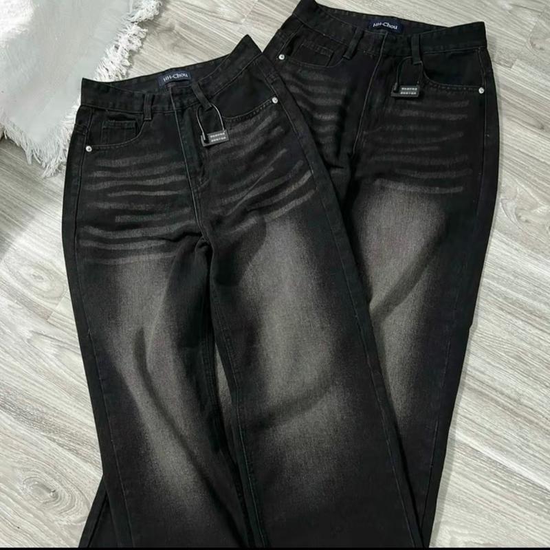 Quần Jean Nữ Ống Suông Rộng Lai Thường Wash Đen Khói Thời Trang Râu Mèo S--112 - Sen, Pants