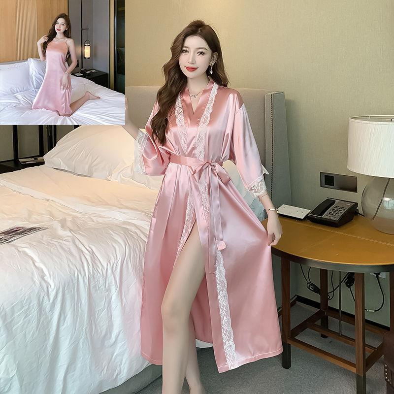 Product Introduction of Spring and Summer Mid-Length Nightgown Pure Sexy Pink Girl Morning Gowns Small Light Luxury High-Grade Pajamas Pink 16