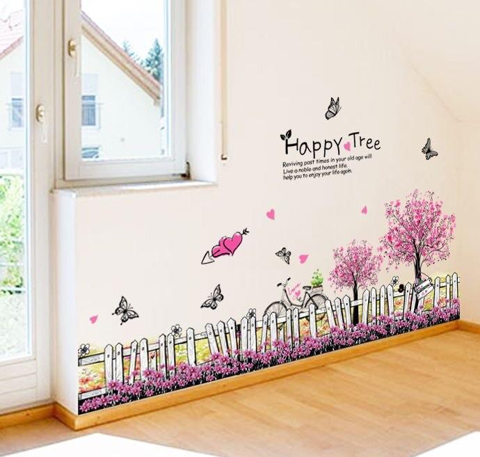 decal dán tường 3d, decal dán chân tường hoa 3d 3