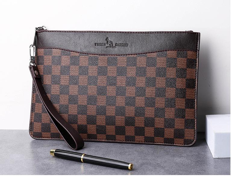 Product Introduction of Men's Plaid Pattern Handbag Large Capacity Envelope Bag Clutch Bag Multi-Card Slot Men's Handbag Small Clutch Bag 0