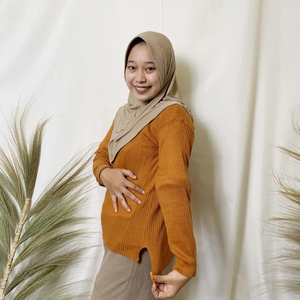Blouse rajut kekinian lengan panjang warna oren