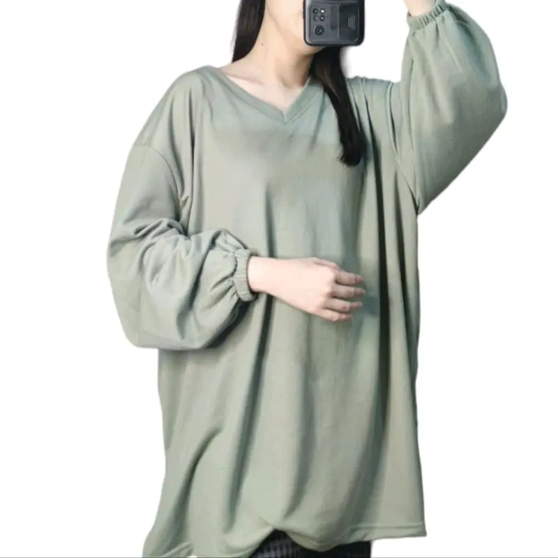 FL / Lengan Panjang Karet Atasan Vneck Center Ld 130-140 cm / Atasan Vneck Center Lengan Panjang Karet Vneck Center Hijab Friendly Wanita Polos 6
