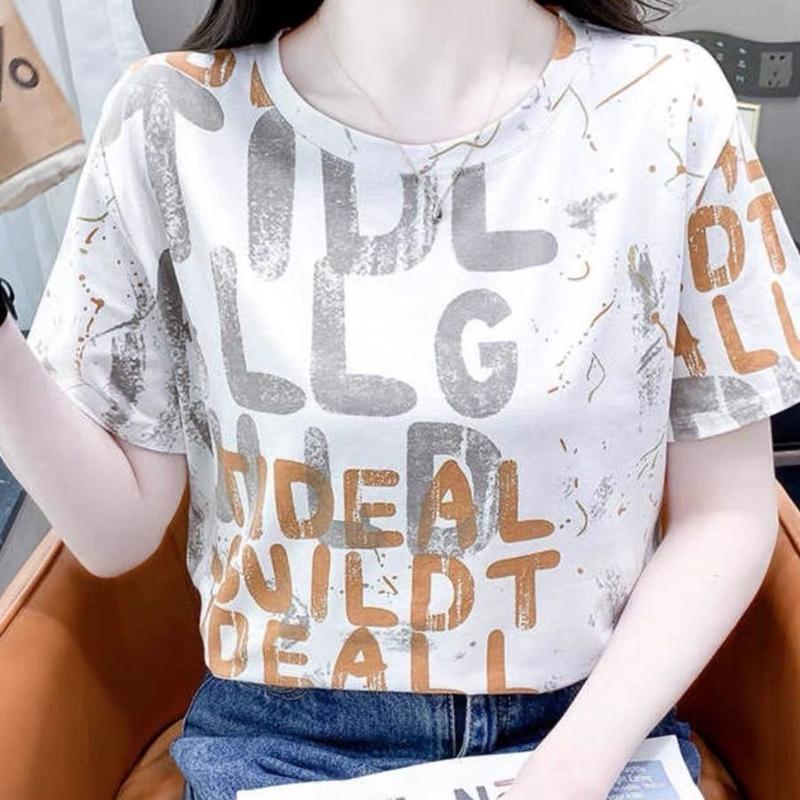Áo Thun Tay Lửng Quần Áo Nữ, Phong Cách Mùa Hè Hàn Quốc, Thời Trang, Áo Thun ngắn Tay Kẻ Sọc, Dáng Rộng Vừa Vặn, Bộ Sưu Tập Mùa Hè 2024, Thích Hợp Mặc Hàng Đầuáo phông nữ 5