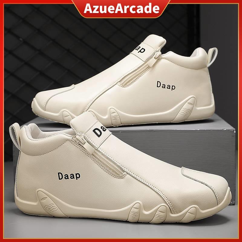 Giày Da Cho Nam, Đế Dày, Cổ Cao, Có Khóa Kéo, Màu Trơn Thoáng Khí, Thoải Mái, Da Mềm, Thanh Lịch, Thường Ngày Và Thời Trang, Phong Cách Hàn Quốc, Dễ Phối Đồ, Phong Cách Mới Sneaker Shoes Đồng