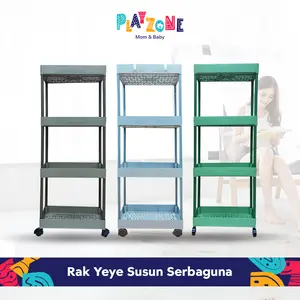 Play Zone COD Rak Persegi Dapur Plastik 4 Susun / Rak Yeye / Rak Kamar Mandi / Square Rak Serbaguna Dengan Roda Putih Hitam
