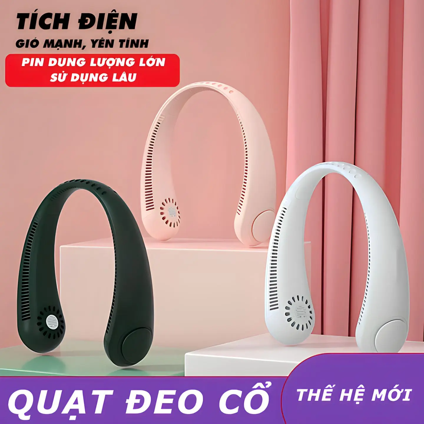 Quạt tích điện đeo cổ mini không cánh mới 2023