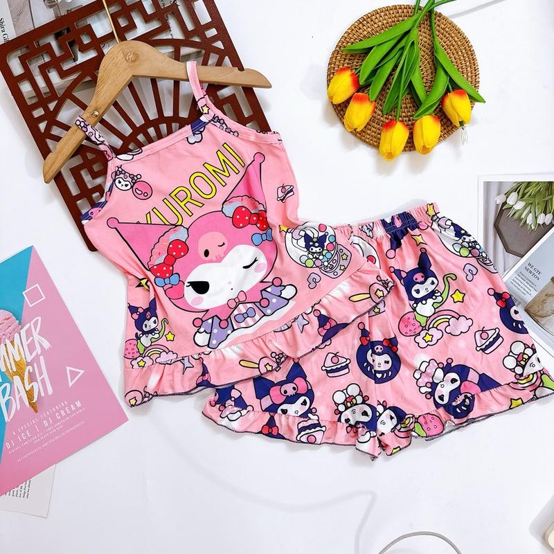 (12kg tới 50kg) Bộ áo quần đùi  mặc ngủ cho bé gái, chất thun lạnh mềm mịn, co dãn thoải mái, thấm hút mồ hôi cho bé gái Cotton Voi