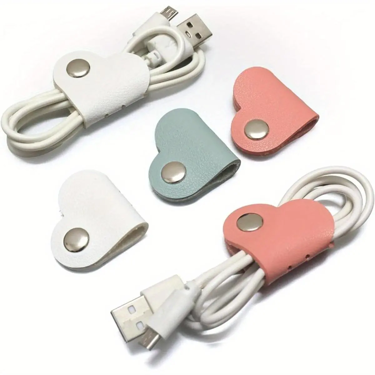 Random Color Heart Shaped Cord Organizer, 5 Counts/set Earphones Headphones PU Leather Cable Organizer, Desk Drawer Organizer for Home and Office, Valentine's Day Gift, Office Accessories