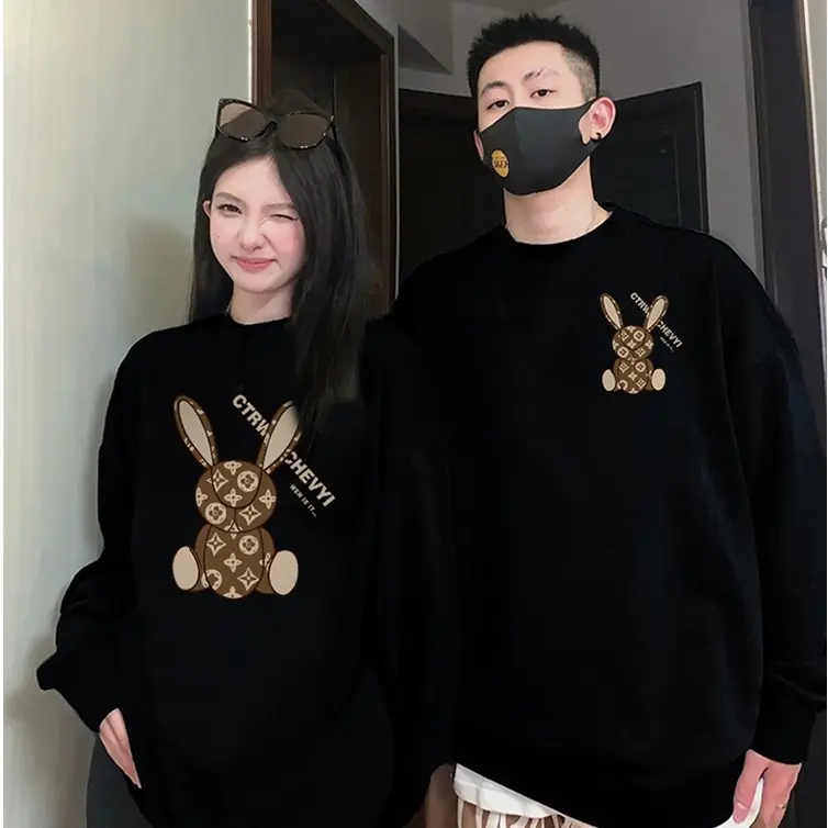 Cao CấpCặp Áo Sweater, Cặp Áo Nỉ Đôi Nam Nữ In Hình Thỏ Local Brand, Cổ Tròn Women Quần Ngủ Jacket Top