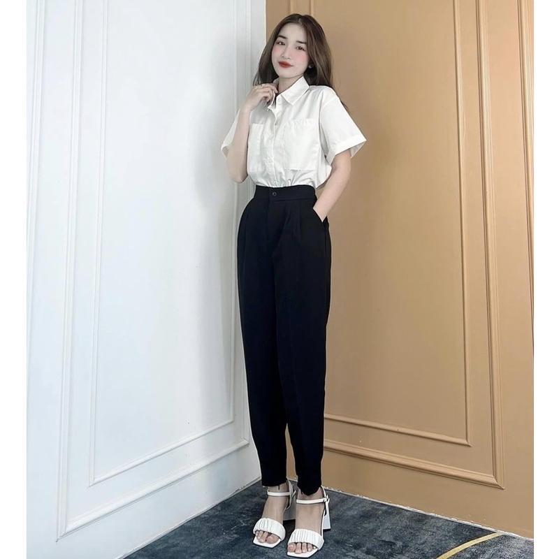 Quần Baggy Đen Nữ Lưng Cao Dáng Dài Đi Học Màu Xanh Đen Vải Mềm Ống Đứng Quần Tây Baggy Nữ Cạp Cao Bigsize Công Sở Làm Ong Women Pants Kem 6