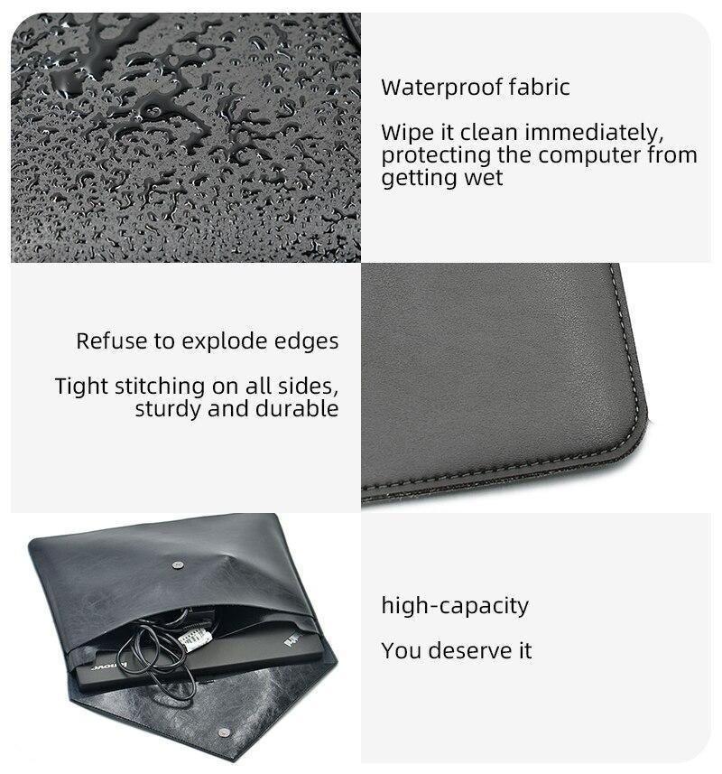 Product Introduction of 13.3 Inch Laptop Bag Case PU Leather Sleeve For M1 M2 MacBook Pro Retina Air 13.6 Dual Pocket Envelope Style Dell HP Pouch 19