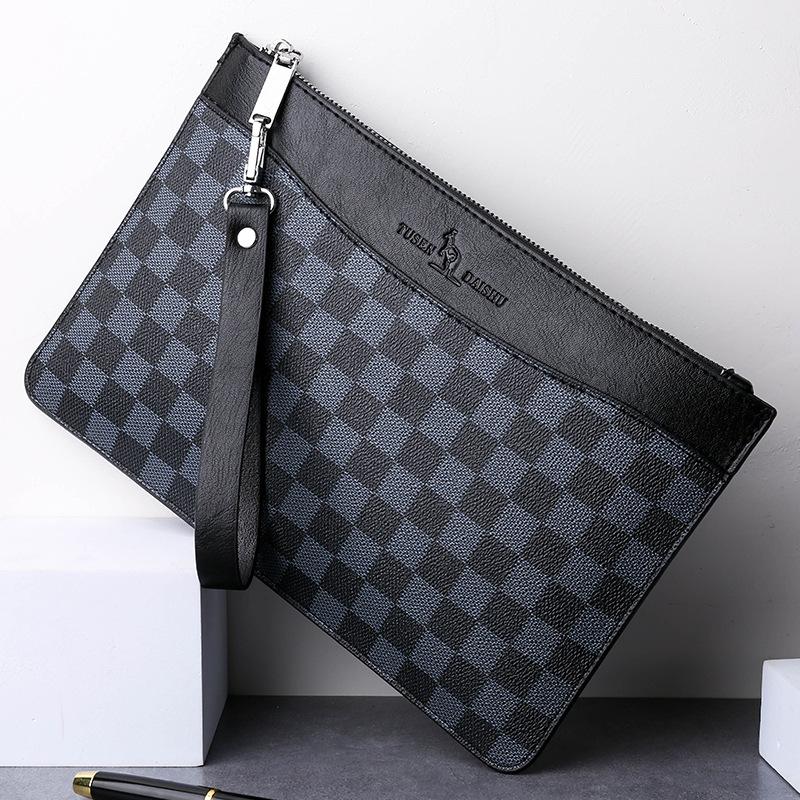 Product Introduction of Men's Plaid Pattern Handbag Large Capacity Envelope Bag Clutch Bag Multi-Card Slot Men's Handbag Small Clutch Bag 5