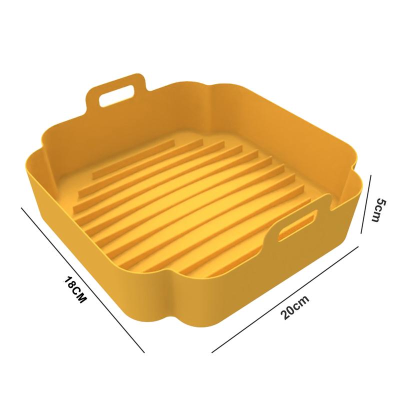 Air Fryers Liner Double Handle Heat Resistant Square Dishwasher Safe Silicone Baking Pan Waterproof Non-stick Frying Chicken Basket Mat Kitchen Accessories 7