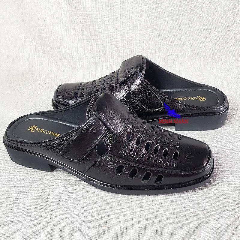 Giày Sục Nam Da Bò Dép SaBo Dép Nam Bít Mũi có KHÂU ĐẾ Giày rọ nam da bò Mẫu mới nhất Giày mùa hè đục lỗ thoáng khí giày lười da bò đục lỗ Men’s Summer Shoes R-1 màu đen