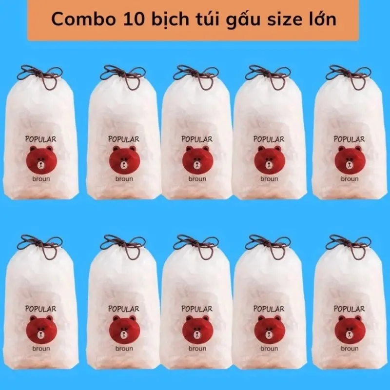 [Combo 10 túi ] Màng bọc thực phẩm co giãn siêu dai có chun kèm túi gấu chất liệu PE- Mũ chùm đầu dùng 1 lần tiện lợi