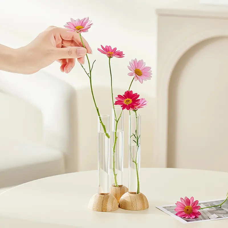 Bình nhựa thủy canh trong suốt Bình hoa trang trí nội thất Hoa giả Container Trang trí bàn trang trí bằng tre Phú Quý Bình hoa phòng khách Bàn ăn phòng sách Văn phòng trang trí 0
