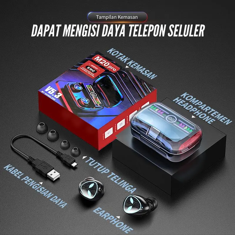 2024   NEW TWS M20pro Headset Bluetooth  Earphone Powerbank 3800mAh Full Bass 10D HiFi Stereo Wireless Bluetooth 5.3 Earphone  LED Display 12Bulan Garansi Headphone Ponsel 8