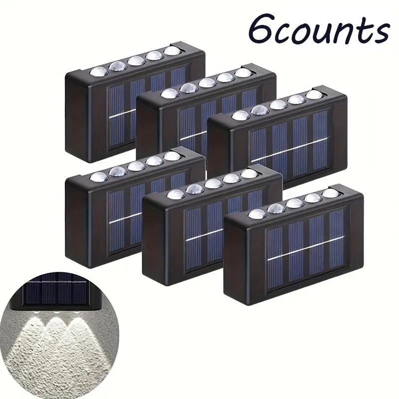 Solar Powered Wall Mounted Light, 6 Counts Outdoor Wall Light, Modern Wall Light for Home, Garden, Fence, Terrace, Semi-recessed Installation