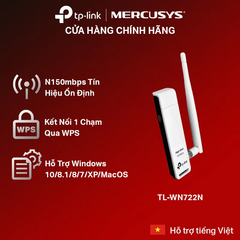 Bộ Chuyển Đổi USB Wifi TP-Link TL-WN722N Chuẩn N 150Mbps 0