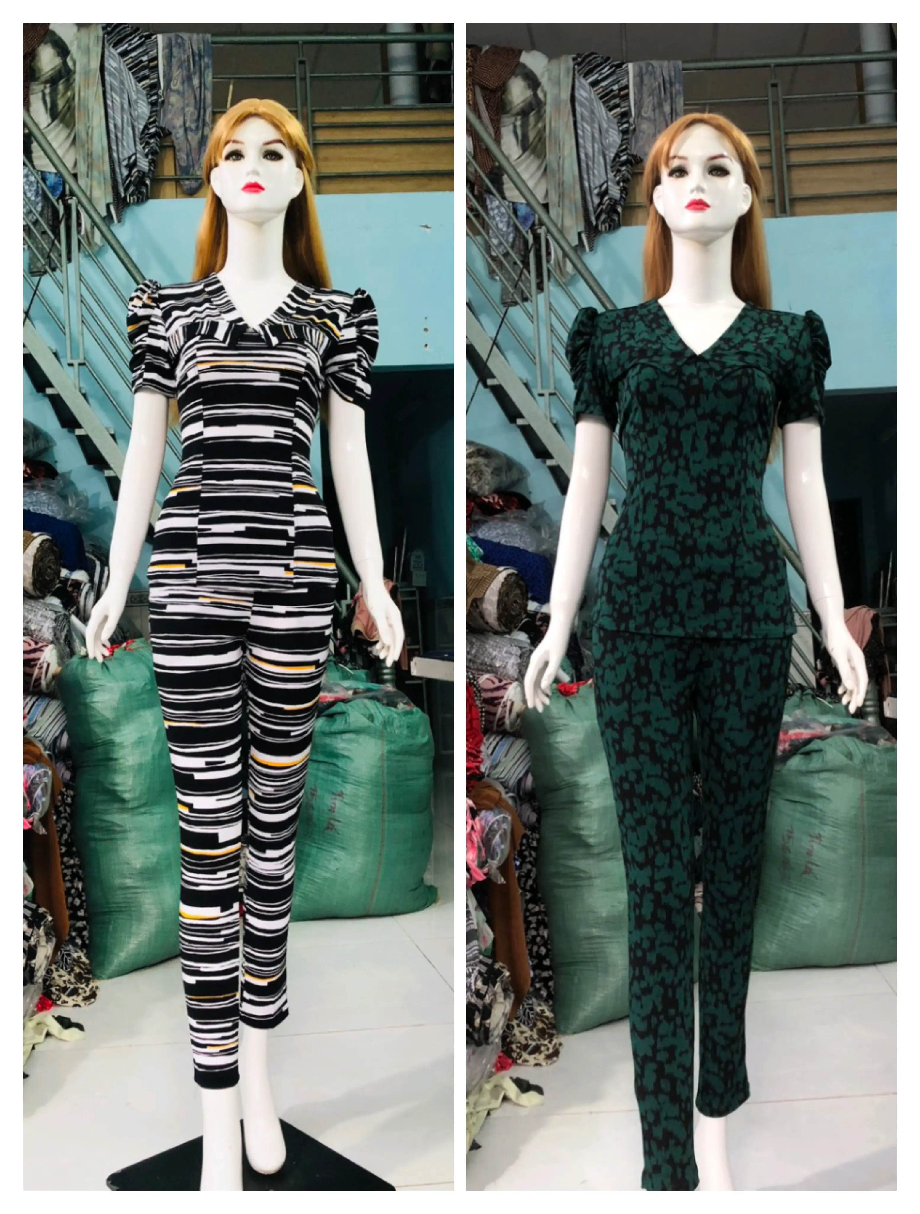 Sét Bộ Xổ Tím Cách Điệu Dành Cho Nữ Chất Vải Thun Ati Thấm Hút Mồ Hôi Áo Quần Women Nhung Tim Voi Top