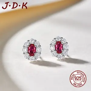 JDK Anting-anting Stud Perak 925 Ruby Bentuk Oval Fashion Zircon Wanita