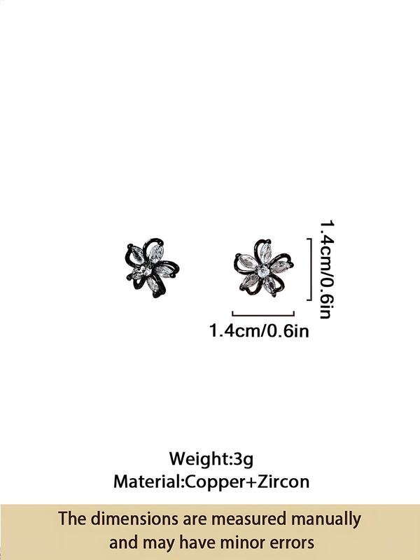 1 Pair Minimalist Elegant Rhinestone Decor Flower Shaped Design Stud Earrings, Fashion Jewelry For Women 8