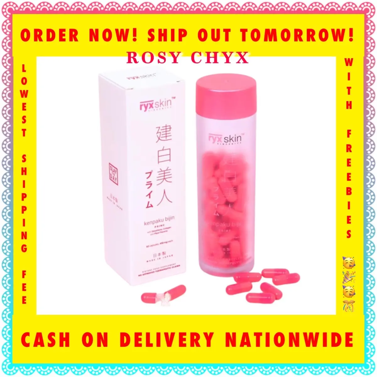 Kenpaku Bijin Prime Ryx Skincerity - 62 Capsules, Glutathione, Vit C, Collagen - Supplement, Health Beauty
