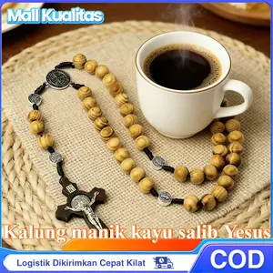 Mall Kualitas Kalung Liontin Rosario Katolik Manik-manik Rosario Aksesori Perhiasan Liar yang Indah Kalung rosario salib manik-manik kayu alami